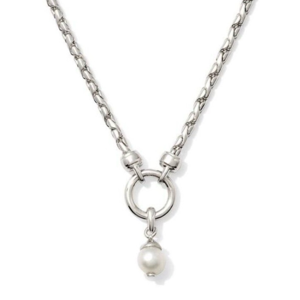 Kendra Scott Elegant Silver Sawyer Necklace with Pearl Pendant New